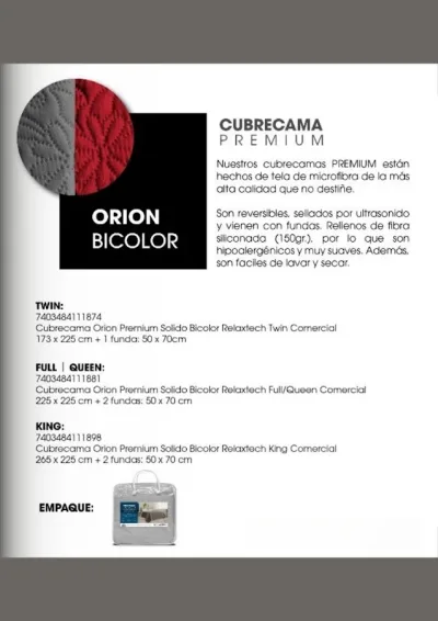 Cubrecama premium  bicolor Orion King