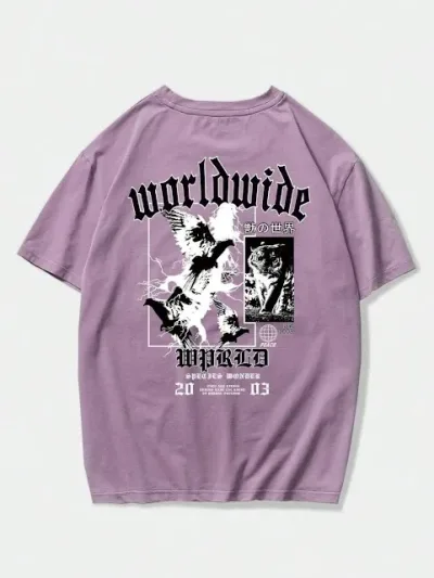Camiseta para caballero color lila con diseño en color negro