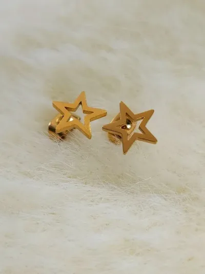 Aretes para dama de acero inoxidable con diseño de estrella