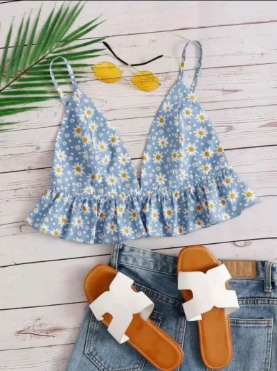 Crop Top celeste floreado