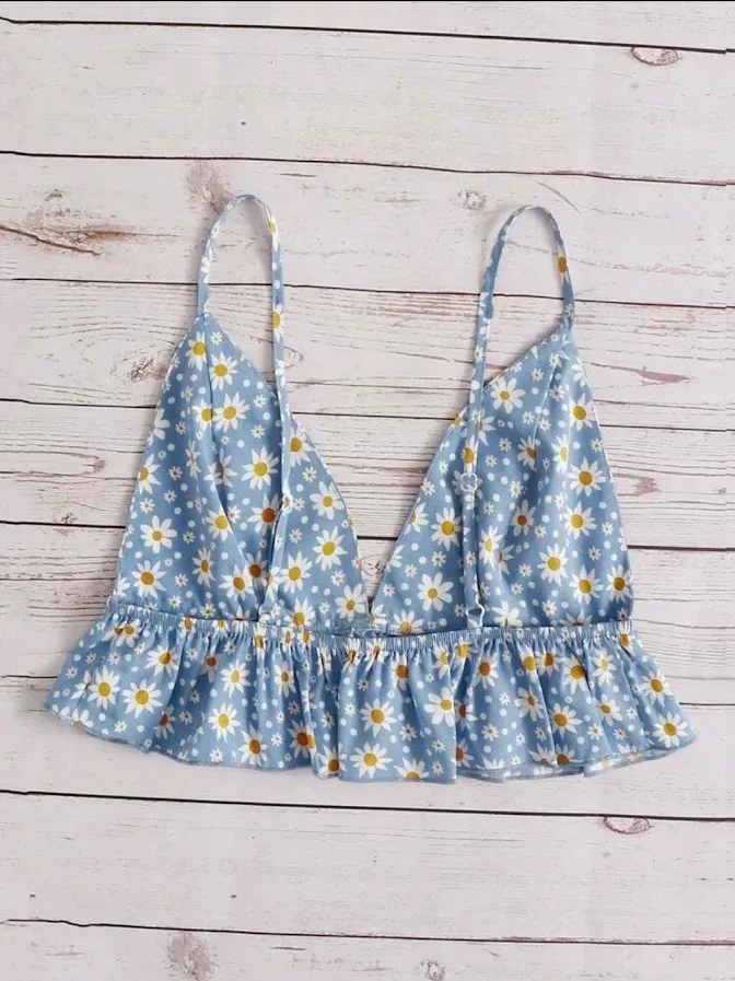 Crop Top celeste floreado