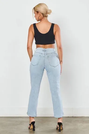 Mom Jeans para dama EP1926 color celeste