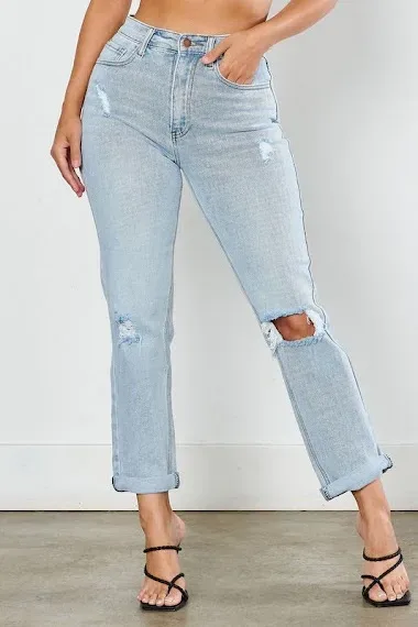 Mom Jeans para dama EP1926 color celeste