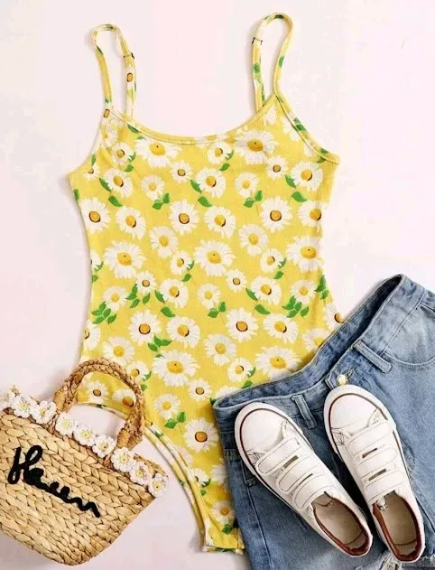 Body para dama color amarillo con estampado floral