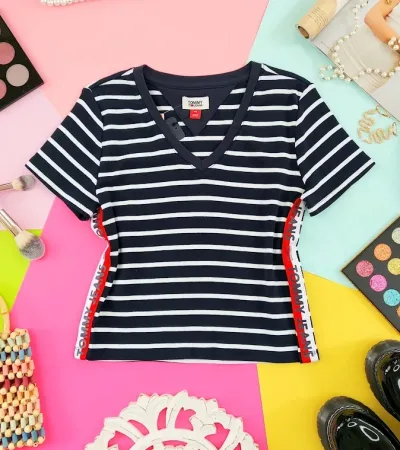 Camiseta Tommy Hilfiger para dama a rayas color azul y blanco