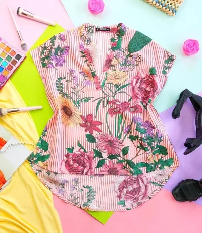 Blusa para dama diseño a rayas con flores