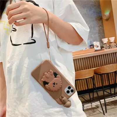 Funda para celular con diseño de perrito color café