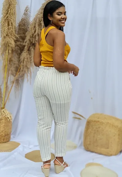 Pantalon Hyfve para dama color blanco hueso con rayas