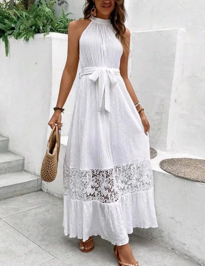 Vestido blanco con encaje para dama