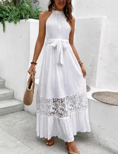 Vestido blanco con encaje para dama
