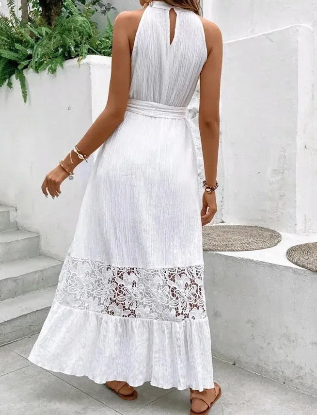 Vestido blanco con encaje para dama