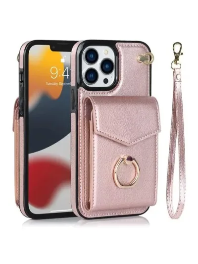 Funda para celular oro rosa de cuero sintético
