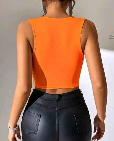 Top tank para dama con flecos color naranja