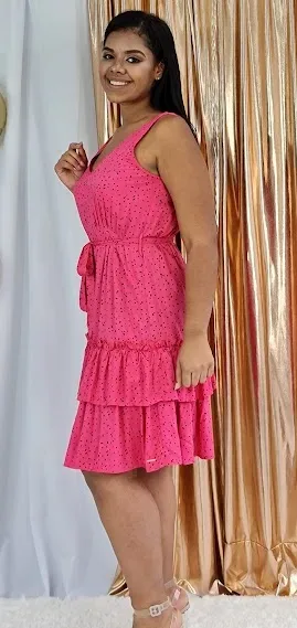 Vestido U.S Polo para dama color fucsia con lunares blancos