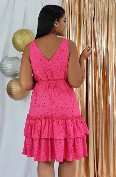 Vestido U.S Polo para dama color fucsia con lunares blancos
