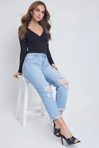 Mom Jeans para dama color celeste P51868