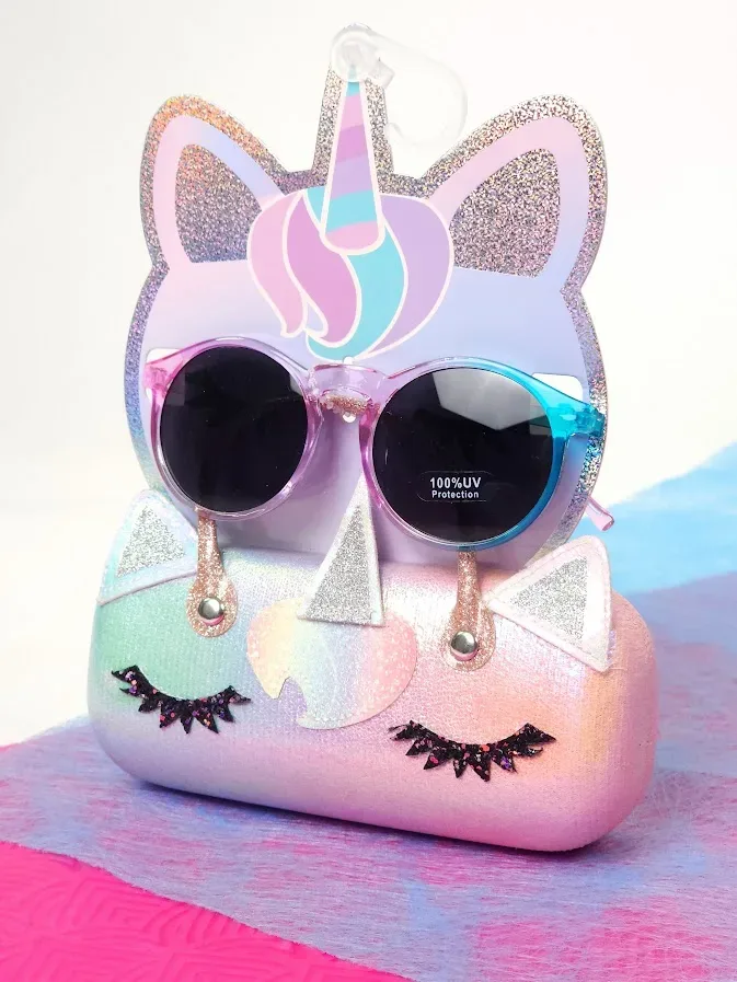 Bolso y lentes de unicornio multicolor