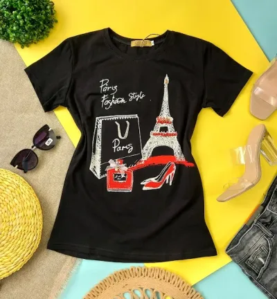 Camiseta para dama color negro con diseño de Paris