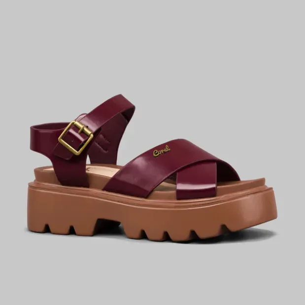 Sandalias Coral Edna 3 para dama color Wine Pu