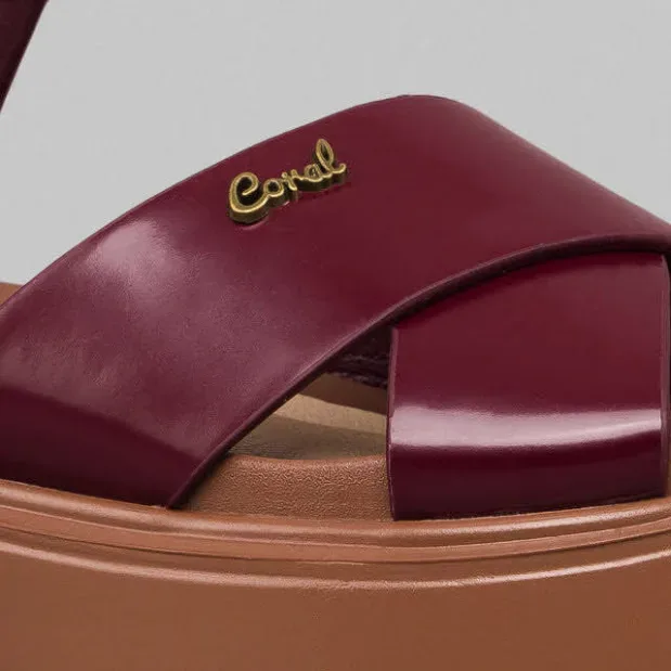Sandalias Coral Edna 3 para dama color Wine Pu