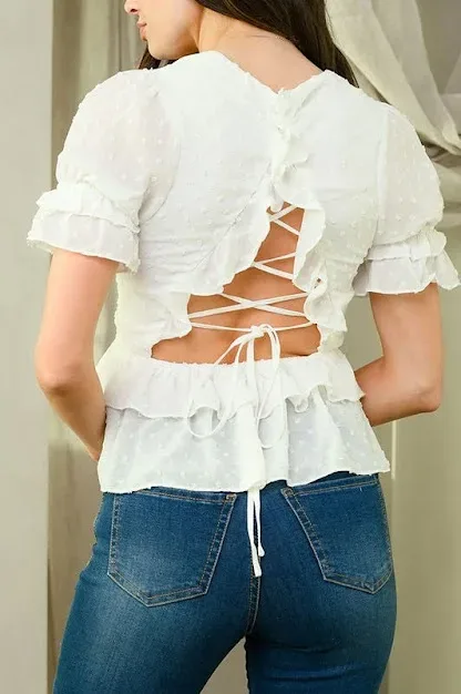 Blusa para dama color blanco con diseño farol en mangas