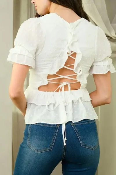 Blusa para dama color blanco con diseño farol en mangas