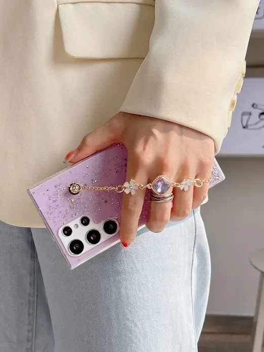 Funda para celular color morada con escarcha