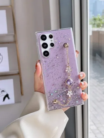 Funda para celular color morada con escarcha