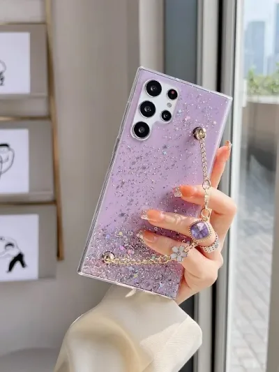 Funda para celular color morada con escarcha