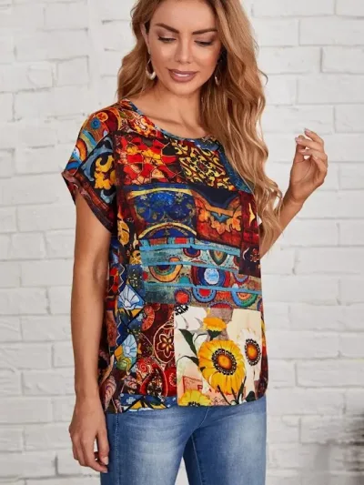 Blusa para dama multicolor con diseño abstracto