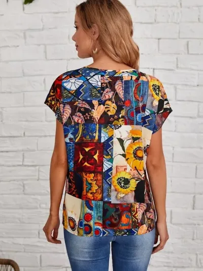 Blusa para dama multicolor con diseño abstracto