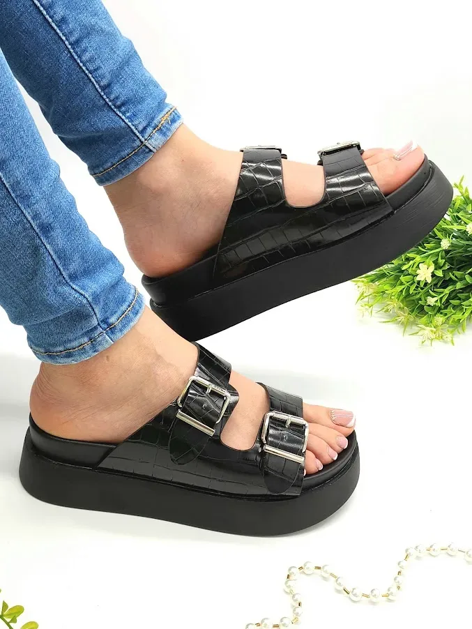 Sandalias Coral Marly Black Tex para dama color negro