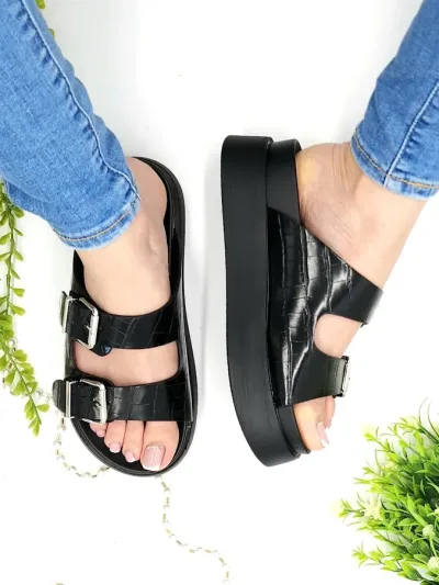 Sandalias Coral Marly Black Tex para dama color negro