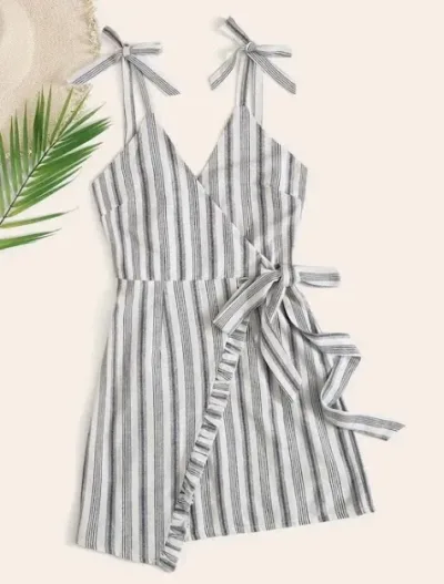 Vestido para dama de rayas color gris y blanco