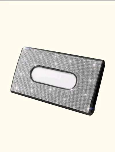 Caja de servilletas con diamantes de imitación color negro y plateado