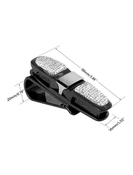 Clip soporte de gafas para coche diseño de diamantes de imitación color negro y plateado