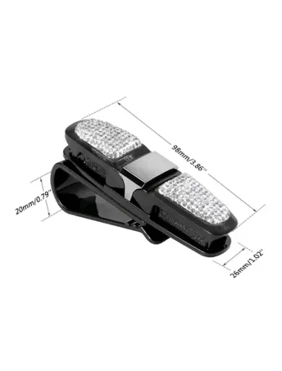 Clip soporte de gafas para coche diseño de diamantes de imitación color negro y plateado