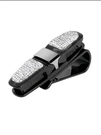 Clip soporte de gafas para coche diseño de diamantes de imitación color negro y plateado