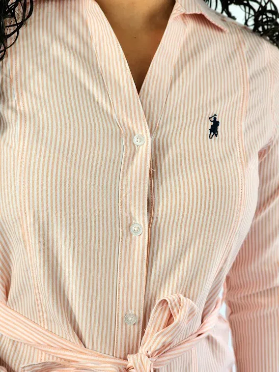 Vestido Cambridge Polo Club para dama a rayas color papaya