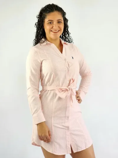 Vestido Cambridge Polo Club para dama a rayas color papaya