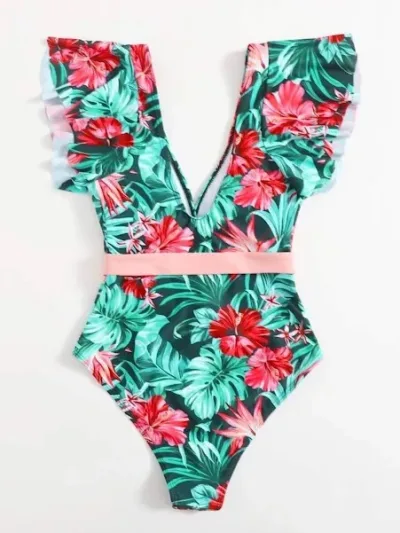Vestido de baño para dama con diseño tropical