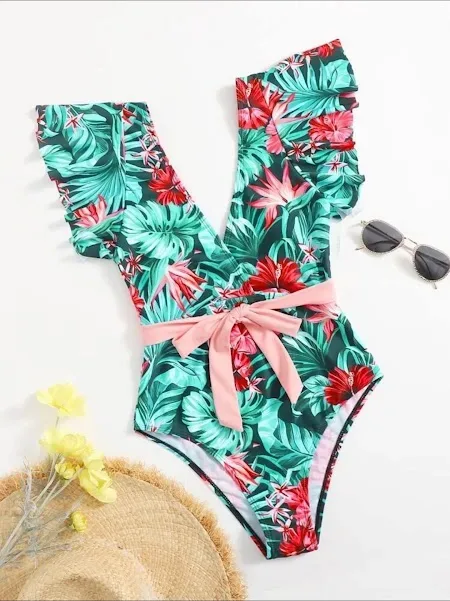 Vestido de baño para dama con diseño tropical