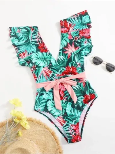 Vestido de baño para dama con diseño tropical