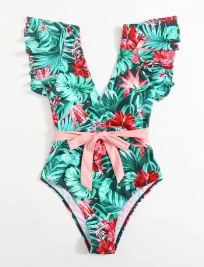 Vestido de baño para dama con diseño tropical