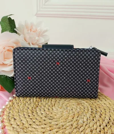 Cartera Naútica para dama diseño a cuadros color azul y blanco