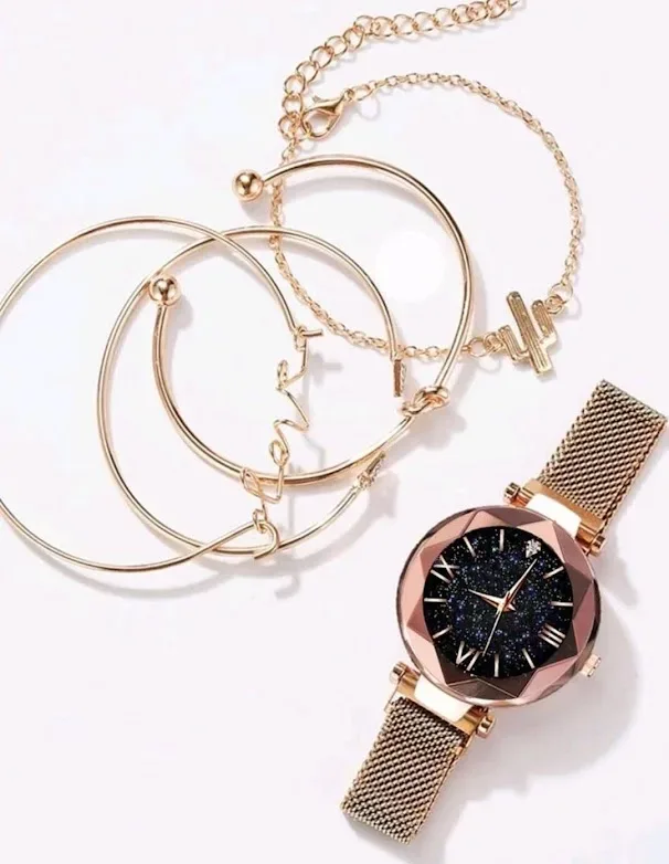 Reloj para dama de cuarzo con puntero redondo color oro rosa
