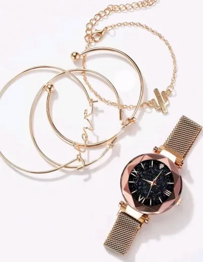 Reloj para dama de cuarzo con puntero redondo color oro rosa