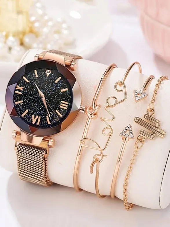 Reloj para dama de cuarzo con puntero redondo color oro rosa