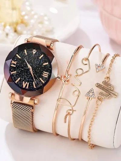 Reloj para dama de cuarzo con puntero redondo color oro rosa