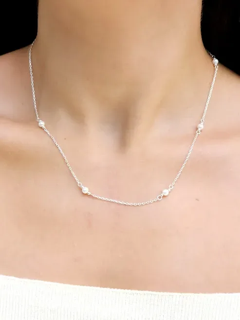 Collar plata 925 para dama con diseño de bolitas color plateado #19